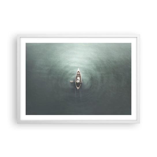 Obraz - Plakat - Przez księżycowe jezioro - 70x50cm - Spokój Jezioro Kajak - Nowoczesny modny obraz Plakat rama biała ARTTOR ARTTOR