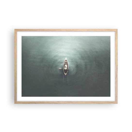 Obraz - Plakat - Przez księżycowe jezioro - 70x50cm - Spokój Jezioro Kajak - Nowoczesny modny obraz Plakat rama jasny dąb ARTTOR ARTTOR