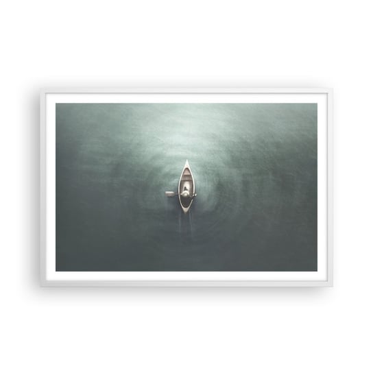Obraz - Plakat - Przez księżycowe jezioro - 91x61cm - Spokój Jezioro Kajak - Foto Plakaty na ścianę w ramie białej - Plakat do Salonu Sypialni ARTTOR ARTTOR