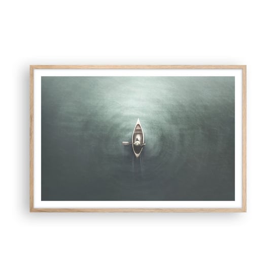 Obraz - Plakat - Przez księżycowe jezioro - 91x61cm - Spokój Jezioro Kajak - Foto Plakaty na ścianę w ramie jasny dąb - Plakat do Salonu Sypialni ARTTOR ARTTOR