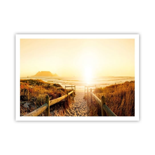 Obraz - Plakat - Przez wydmę, w stronę słońca - 100x70cm - Krajobraz Plaża Zachód Słońca - Foto Plakaty bez ramy na ścianę do Salonu Sypialni ARTTOR ARTTOR