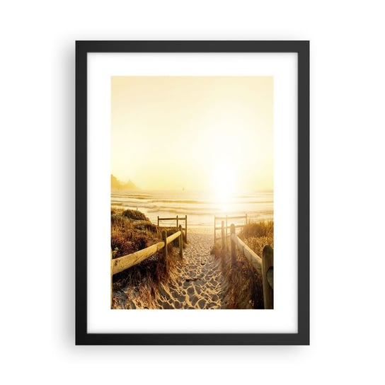 Obraz - Plakat - Przez wydmę, w stronę słońca - 30x40cm - Krajobraz Plaża Zachód Słońca - Foto Plakaty na ścianę w czarnej ramie - Plakat do Salonu Sypialni ARTTOR ARTTOR