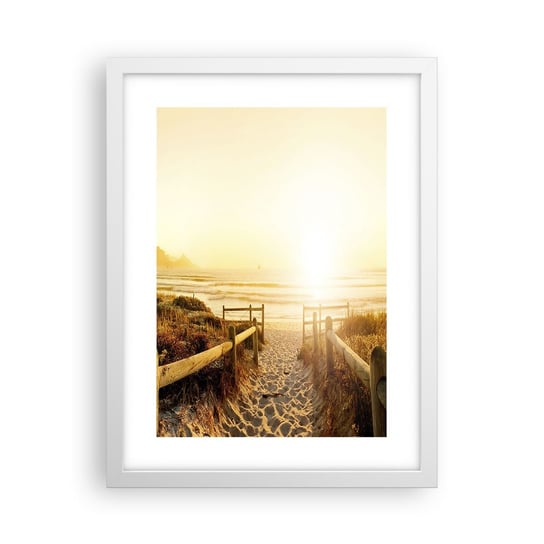Obraz - Plakat - Przez wydmę, w stronę słońca - 30x40cm - Krajobraz Plaża Zachód Słońca - Foto Plakaty na ścianę w ramie białej - Plakat do Salonu Sypialni ARTTOR ARTTOR