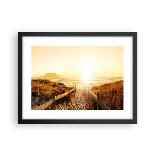 Obraz - Plakat - Przez wydmę, w stronę słońca - 40x30cm - Krajobraz Plaża Zachód Słońca - Foto Plakaty na ścianę w czarnej ramie - Plakat do Salonu Sypialni ARTTOR ARTTOR