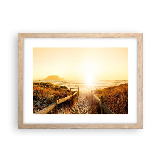 Obraz - Plakat - Przez wydmę, w stronę słońca - 40x30cm - Krajobraz Plaża Zachód Słońca - Foto Plakaty na ścianę w ramie jasny dąb - Plakat do Salonu Sypialni ARTTOR ARTTOR