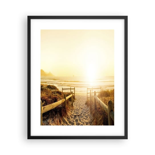 Obraz - Plakat - Przez wydmę, w stronę słońca - 40x50cm - Krajobraz Plaża Zachód Słońca - Foto Plakaty w ramie koloru czarnego do Salonu Sypialni ARTTOR ARTTOR