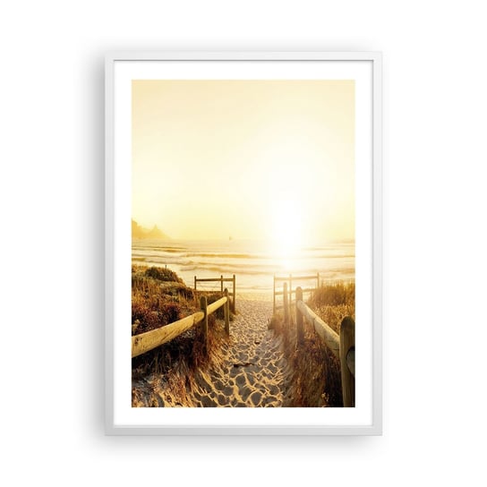 Obraz - Plakat - Przez wydmę, w stronę słońca - 50x70cm - Krajobraz Plaża Zachód Słońca - Nowoczesny modny obraz Plakat rama biała ARTTOR ARTTOR