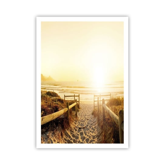 Obraz - Plakat - Przez wydmę, w stronę słońca - 70x100cm - Krajobraz Plaża Zachód Słońca - Foto Plakaty bez ramy na ścianę do Salonu Sypialni ARTTOR ARTTOR