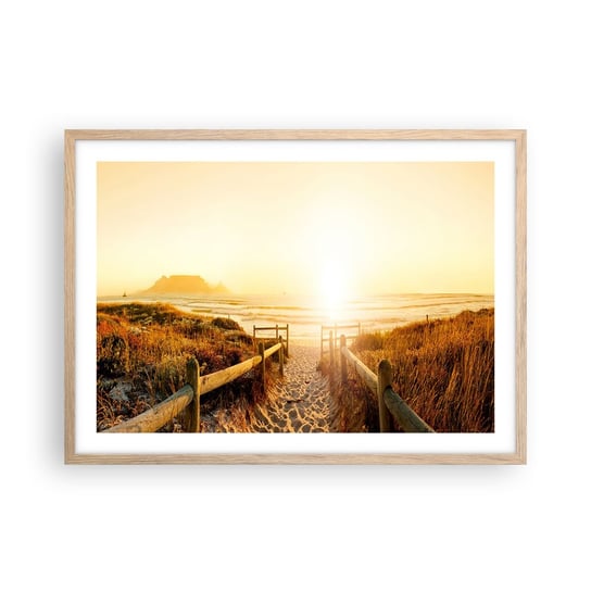 Obraz - Plakat - Przez wydmę, w stronę słońca - 70x50cm - Krajobraz Plaża Zachód Słońca - Nowoczesny modny obraz Plakat rama jasny dąb ARTTOR ARTTOR