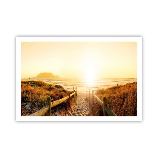 Obraz - Plakat - Przez wydmę, w stronę słońca - 91x61cm - Krajobraz Plaża Zachód Słońca - Foto Plakaty na ścianę bez ramy - Plakat do Salonu Sypialni ARTTOR ARTTOR