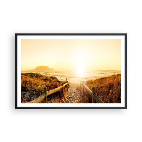 Obraz - Plakat - Przez wydmę, w stronę słońca - 91x61cm - Krajobraz Plaża Zachód Słońca - Foto Plakaty na ścianę w czarnej ramie - Plakat do Salonu Sypialni ARTTOR ARTTOR