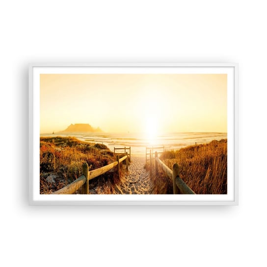 Obraz - Plakat - Przez wydmę, w stronę słońca - 91x61cm - Krajobraz Plaża Zachód Słońca - Foto Plakaty na ścianę w ramie białej - Plakat do Salonu Sypialni ARTTOR ARTTOR