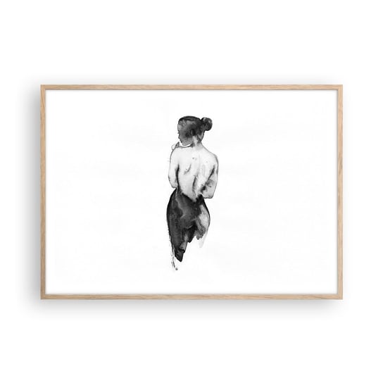 Obraz - Plakat - Przy niej świat znika - 100x70cm - Kobieta Ciało Kobiety Grafika - Foto Plakaty w ramie koloru jasny dąb do Salonu Sypialni ARTTOR ARTTOR