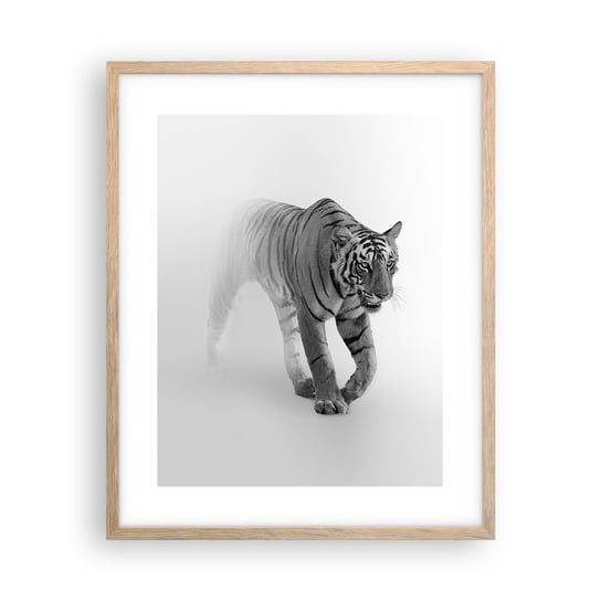 Obraz - Plakat - Przyczajony we mgle - 40x50cm - Zwierzęta Tygrys Drapieżnik - Foto Plakaty w ramie koloru jasny dąb do Salonu Sypialni ARTTOR ARTTOR