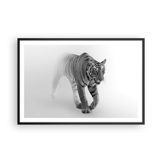 Obraz - Plakat - Przyczajony we mgle - 91x61cm - Zwierzęta Tygrys Drapieżnik - Foto Plakaty na ścianę w czarnej ramie - Plakat do Salonu Sypialni ARTTOR ARTTOR