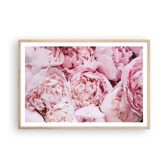 Obraz - Plakat - Przytulone i pachnące - 91x61cm - Piwonia Kwiaty Bukiet Kwiatów - Foto Plakaty na ścianę w ramie jasny dąb - Plakat do Salonu Sypialni ARTTOR ARTTOR