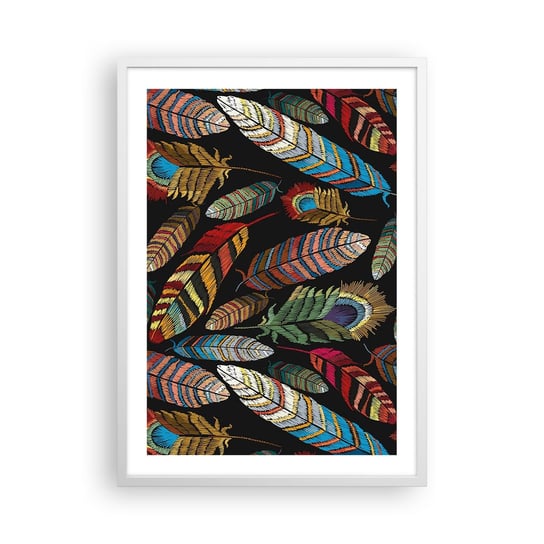 Obraz - Plakat - Ptasi karnawał - 50x70cm - Ptasie Pióro Pióro Pawia Boho - Nowoczesny modny obraz Plakat rama biała ARTTOR ARTTOR