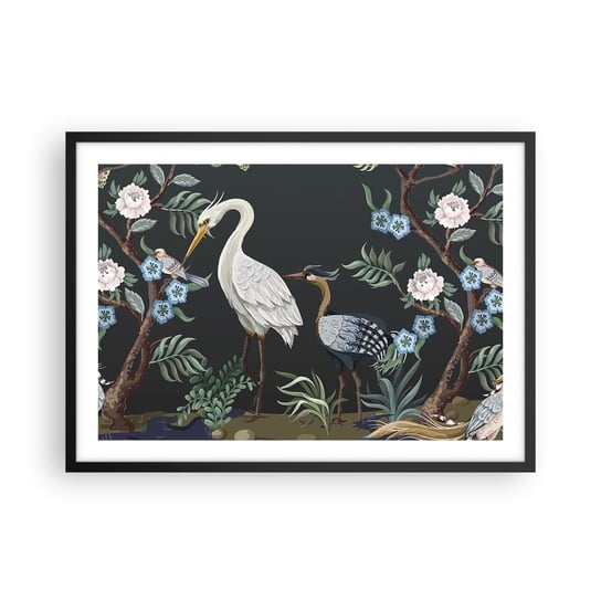 Obraz - Plakat - Ptasia parada - 70x50cm - Zwierzęta Kwiaty Ptak - Nowoczesny modny obraz Plakat czarna rama ARTTOR ARTTOR