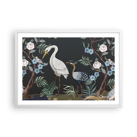 Obraz - Plakat - Ptasia parada - 70x50cm - Zwierzęta Kwiaty Ptak - Nowoczesny modny obraz Plakat rama biała ARTTOR ARTTOR