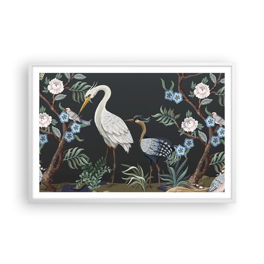 Obraz - Plakat - Ptasia parada - 91x61cm - Zwierzęta Kwiaty Ptak - Foto Plakaty na ścianę w ramie białej - Plakat do Salonu Sypialni ARTTOR ARTTOR