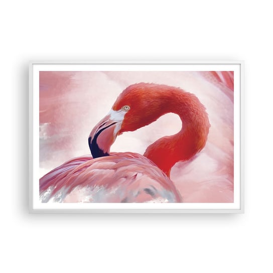 Obraz - Plakat - Ptasia uroda - 100x70cm - Flaming Ptak Natura - Foto Plakaty w ramie koloru białego do Salonu Sypialni ARTTOR ARTTOR