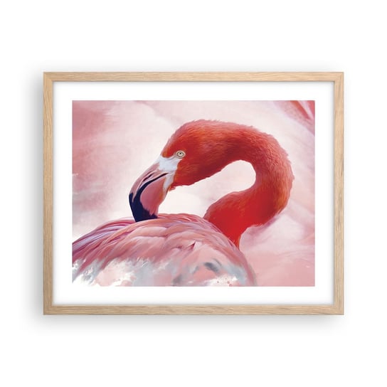 Obraz - Plakat - Ptasia uroda - 50x40cm - Flaming Ptak Natura - Foto Plakaty w ramie koloru jasny dąb do Salonu Sypialni ARTTOR ARTTOR