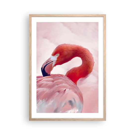 Obraz - Plakat - Ptasia uroda - 50x70cm - Flaming Ptak Natura - Nowoczesny modny obraz Plakat rama jasny dąb ARTTOR ARTTOR