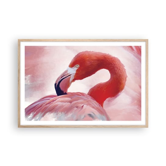 Obraz - Plakat - Ptasia uroda - 91x61cm - Flaming Ptak Natura - Foto Plakaty na ścianę w ramie jasny dąb - Plakat do Salonu Sypialni ARTTOR ARTTOR