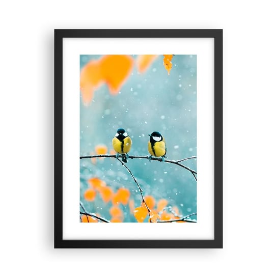 Obraz - Plakat - Ptasie plotki - 30x40cm - Ptaki Natura Zima - Foto Plakaty na ścianę w czarnej ramie - Plakat do Salonu Sypialni ARTTOR ARTTOR