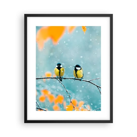 Obraz - Plakat - Ptasie plotki - 40x50cm - Ptaki Natura Zima - Foto Plakaty w ramie koloru czarnego do Salonu Sypialni ARTTOR ARTTOR