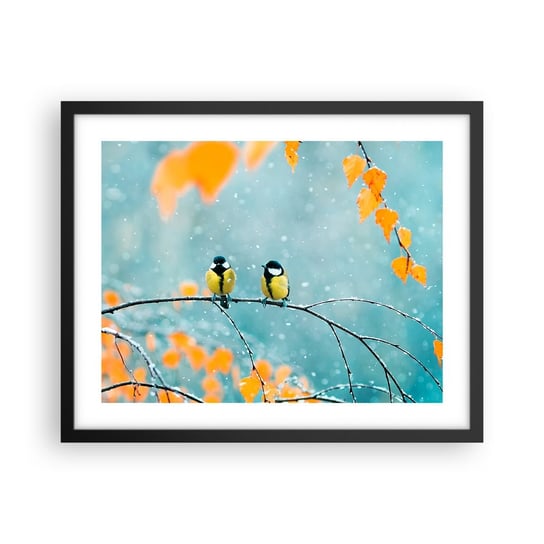 Obraz - Plakat - Ptasie plotki - 50x40cm - Ptaki Natura Zima - Foto Plakaty w ramie koloru czarnego do Salonu Sypialni ARTTOR ARTTOR