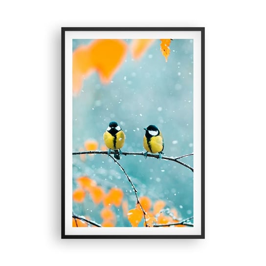 Obraz - Plakat - Ptasie plotki - 61x91cm - Ptaki Natura Zima - Foto Plakaty na ścianę w czarnej ramie - Plakat do Salonu Sypialni ARTTOR ARTTOR