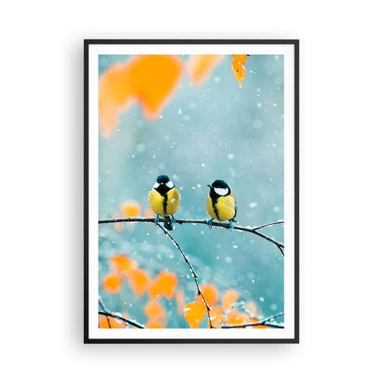 Obraz - Plakat - Ptasie plotki - 70x100cm - Ptaki Natura Zima - Foto Plakaty w ramie koloru czarnego do Salonu Sypialni ARTTOR ARTTOR