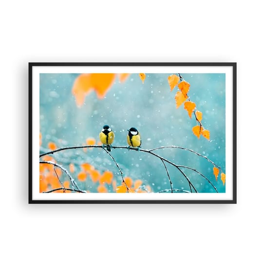Obraz - Plakat - Ptasie plotki - 91x61cm - Ptaki Natura Zima - Foto Plakaty na ścianę w czarnej ramie - Plakat do Salonu Sypialni ARTTOR ARTTOR
