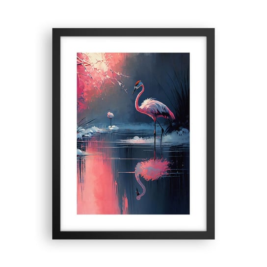 Obraz - Plakat - Ptasie ustronie - 30x40cm - Flamingi Pejzaż Natura - Foto Plakaty na ścianę w czarnej ramie - Plakat do Salonu Sypialni ARTTOR ARTTOR