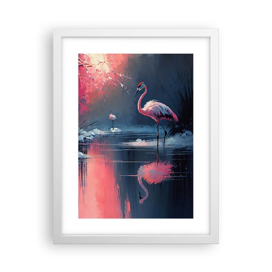 Obraz - Plakat - Ptasie ustronie - 30x40cm - Flamingi Pejzaż Natura - Foto Plakaty na ścianę w ramie białej - Plakat do Salonu Sypialni ARTTOR ARTTOR
