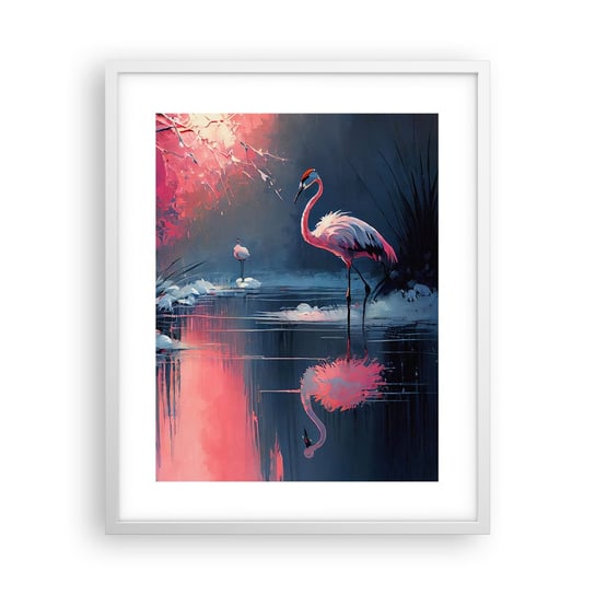 Obraz - Plakat - Ptasie ustronie - 40x50cm - Flamingi Pejzaż Natura - Foto Plakaty w ramie koloru białego do Salonu Sypialni ARTTOR ARTTOR