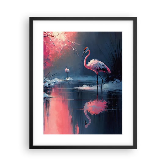 Obraz - Plakat - Ptasie ustronie - 40x50cm - Flamingi Pejzaż Natura - Foto Plakaty w ramie koloru czarnego do Salonu Sypialni ARTTOR ARTTOR