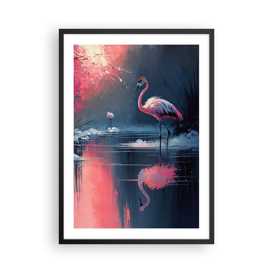 Obraz - Plakat - Ptasie ustronie - 50x70cm - Flamingi Pejzaż Natura - Nowoczesny modny obraz Plakat czarna rama ARTTOR ARTTOR