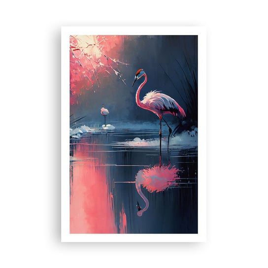 Obraz - Plakat - Ptasie ustronie - 61x91cm - Flamingi Pejzaż Natura - Foto Plakaty na ścianę bez ramy - Plakat do Salonu Sypialni ARTTOR ARTTOR