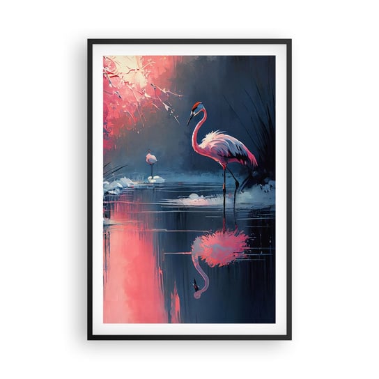 Obraz - Plakat - Ptasie ustronie - 61x91cm - Flamingi Pejzaż Natura - Foto Plakaty na ścianę w czarnej ramie - Plakat do Salonu Sypialni ARTTOR ARTTOR