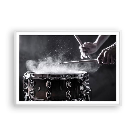 Obraz - Plakat - Puls muzyki - 100x70cm - Muzyka Instrument Muzyczny Werbel - Foto Plakaty w ramie koloru białego do Salonu Sypialni ARTTOR ARTTOR