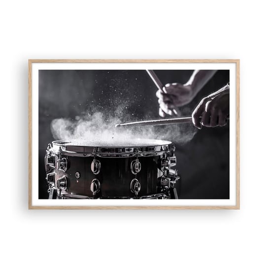 Obraz - Plakat - Puls muzyki - 100x70cm - Muzyka Instrument Muzyczny Werbel - Foto Plakaty w ramie koloru jasny dąb do Salonu Sypialni ARTTOR ARTTOR