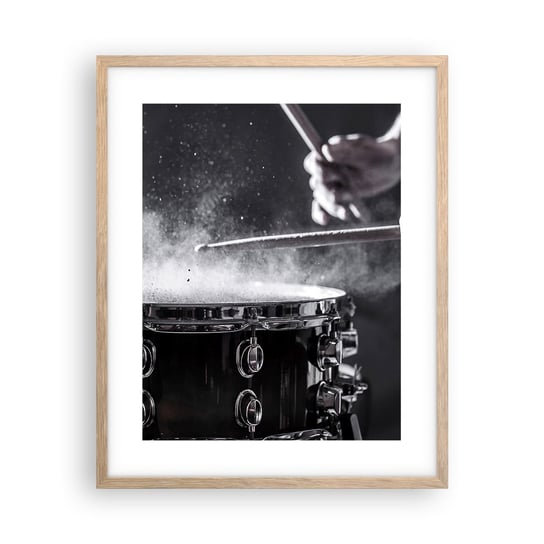 Obraz - Plakat - Puls muzyki - 40x50cm - Muzyka Instrument Muzyczny Werbel - Foto Plakaty w ramie koloru jasny dąb do Salonu Sypialni ARTTOR ARTTOR