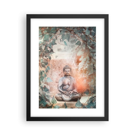 Obraz - Plakat - Radosna harmonia - 30x40cm - Budda Rzeźba Indie - Foto Plakaty na ścianę w czarnej ramie - Plakat do Salonu Sypialni ARTTOR ARTTOR
