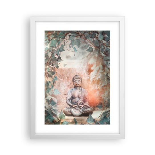 Obraz - Plakat - Radosna harmonia - 30x40cm - Budda Rzeźba Indie - Foto Plakaty na ścianę w ramie białej - Plakat do Salonu Sypialni ARTTOR ARTTOR