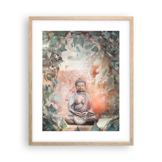 Obraz - Plakat - Radosna harmonia - 40x50cm - Budda Rzeźba Indie - Foto Plakaty w ramie koloru jasny dąb do Salonu Sypialni ARTTOR ARTTOR