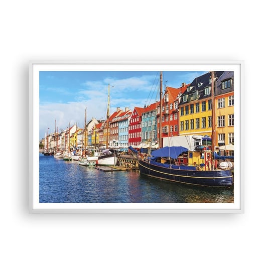 Obraz - Plakat - Radosne nabrzeże - 100x70cm - Kopenhaga Stare Miasto Architektura - Foto Plakaty w ramie koloru białego do Salonu Sypialni ARTTOR ARTTOR