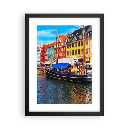 Obraz - Plakat - Radosne nabrzeże - 30x40cm - Kopenhaga Stare Miasto Architektura - Foto Plakaty na ścianę w czarnej ramie - Plakat do Salonu Sypialni ARTTOR ARTTOR