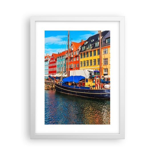 Obraz - Plakat - Radosne nabrzeże - 30x40cm - Kopenhaga Stare Miasto Architektura - Foto Plakaty na ścianę w ramie białej - Plakat do Salonu Sypialni ARTTOR ARTTOR